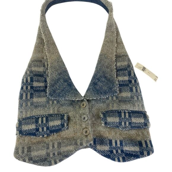 Anthropology S Pilco Heritage Sweater vest halter top blue beige - Picture 5 of 10